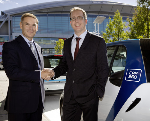 Die beiden Geschäftsführer der Joint Venture Partner: Philippe Guillemot (Europcar, links) und Robert Henrich (car2go, rechts).