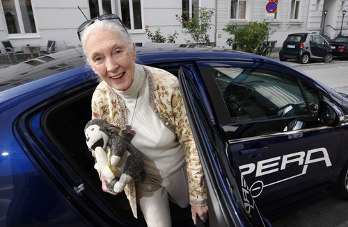 Dr. Jane Goodall nutzte während ihres Aufenthalts in Hamburg und die Weiterfahrt nach Kiel den Opel Ampera.