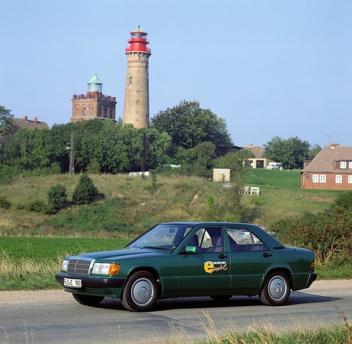 Erprobungsfahrzeug Mercedes-Benz E 190 Elektro auf Rügen (von 1992 bis 1996).
