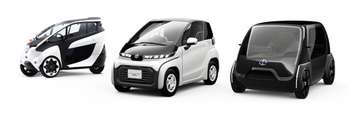 Kleine Elektroautos von Toyota (von links): i-Road, Ultra Compact EEV und Ultra Compact EEV Business Concept.